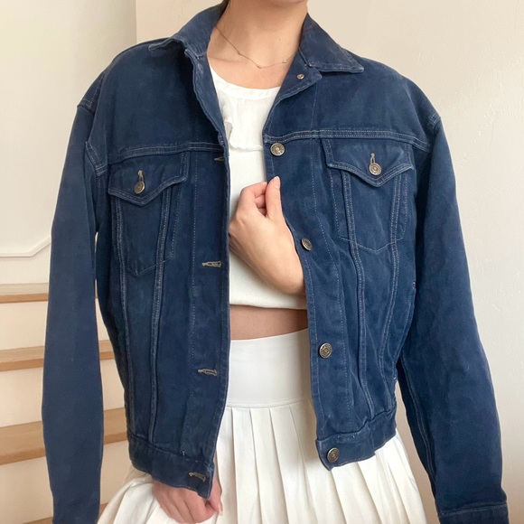 Vintage Gap Oversized Blue Denim Jean Jacket Barn Trucker Chore Field Coat Small - Picture 3 of 8